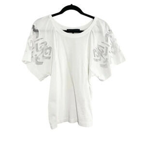 BUI de Barbara Bui White Dolman Cutout Sheer Sleeve Tee Shirt Women's Size XS